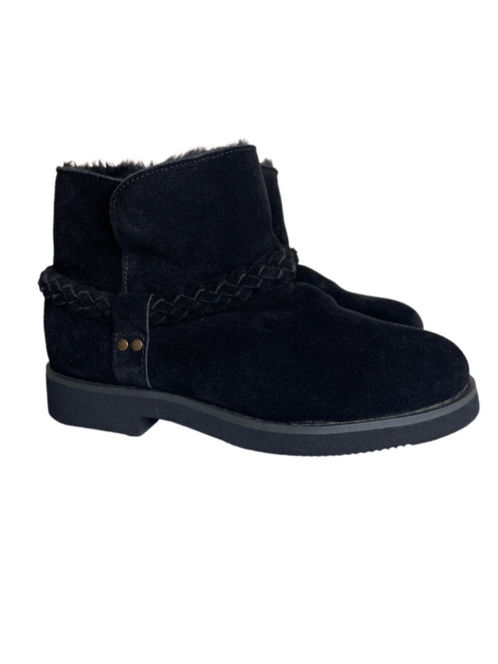 Macy's Style & Co Kaii Black Suede Leather Faux Fur Booties Women's Size 6